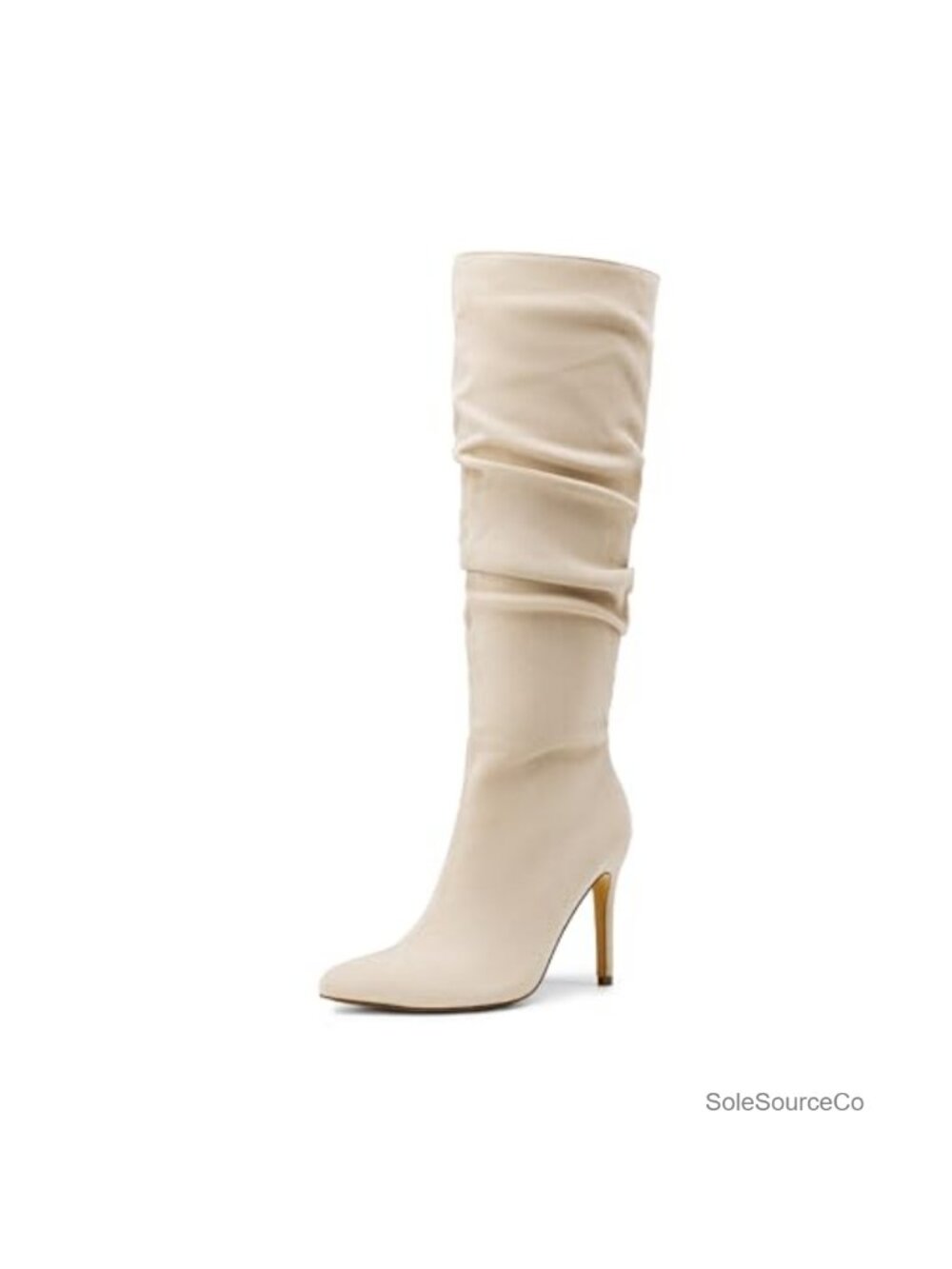 Women's Knee High Stiletto Heel Boots Faux Suede Pointed Toe Zip Tall Boots